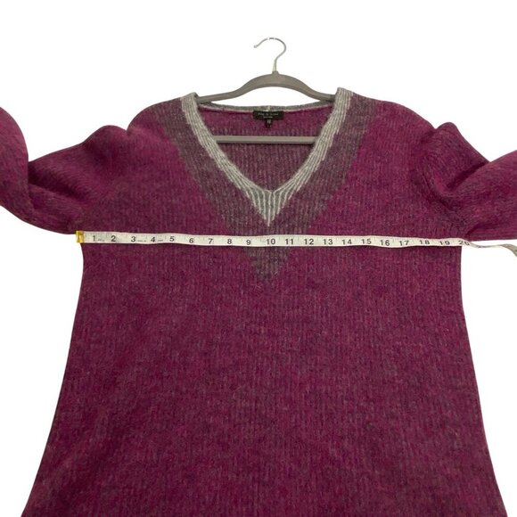 Rag & Bone Jonie Womens V-Neck Sweater XS Magenta fuzzy soft oversized varsity - Picture 7 of 9